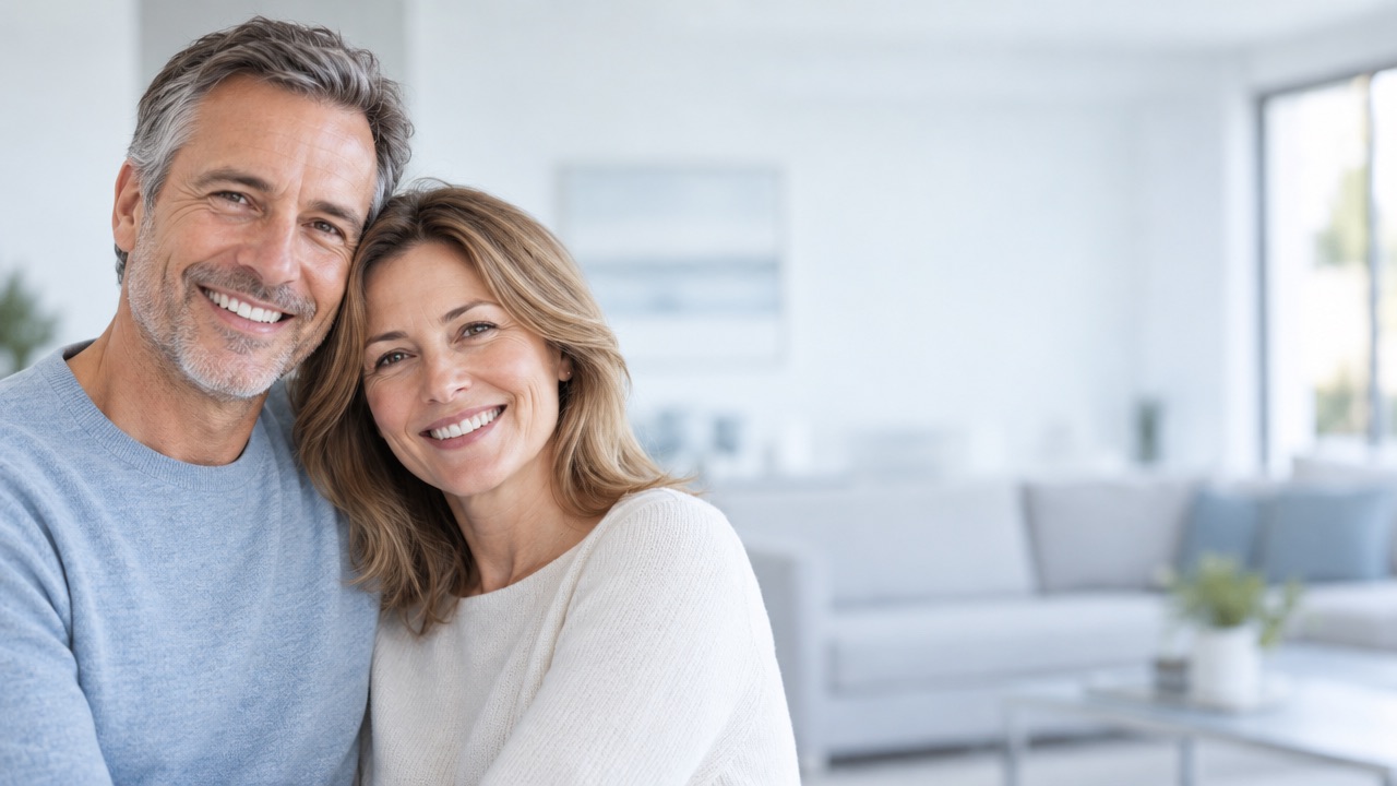 A smiling couple at home